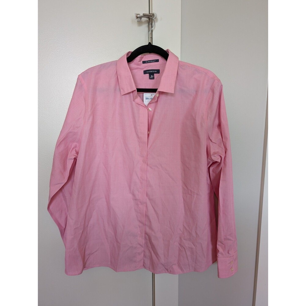 Land's End Button Down No Iron Shirt in Cherry Blossom Pink sz 18 NWT Office
